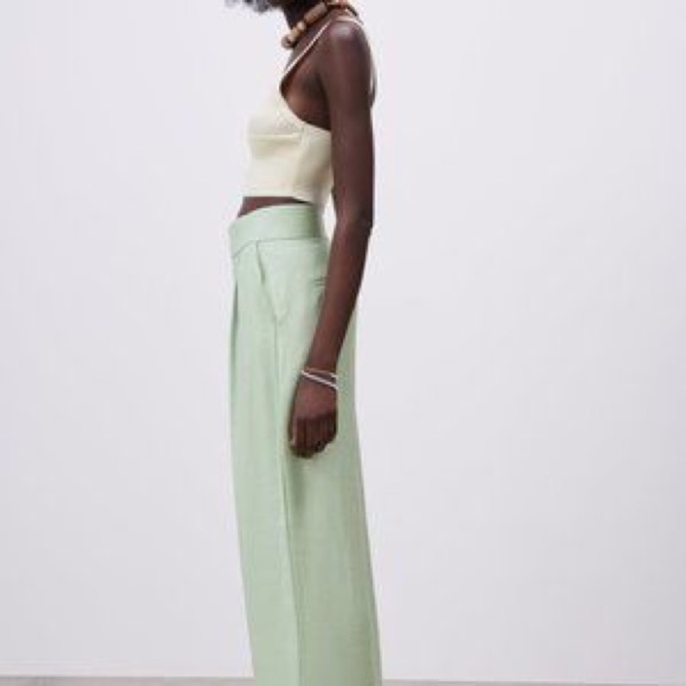 Zara High Waist Wide Leg Trousers Sea Green - Picture 4 of 12
